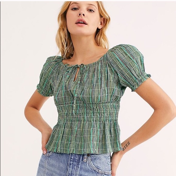 Free People • Vivi Smocked Striped Crop Top XS - Picture 2 of 6